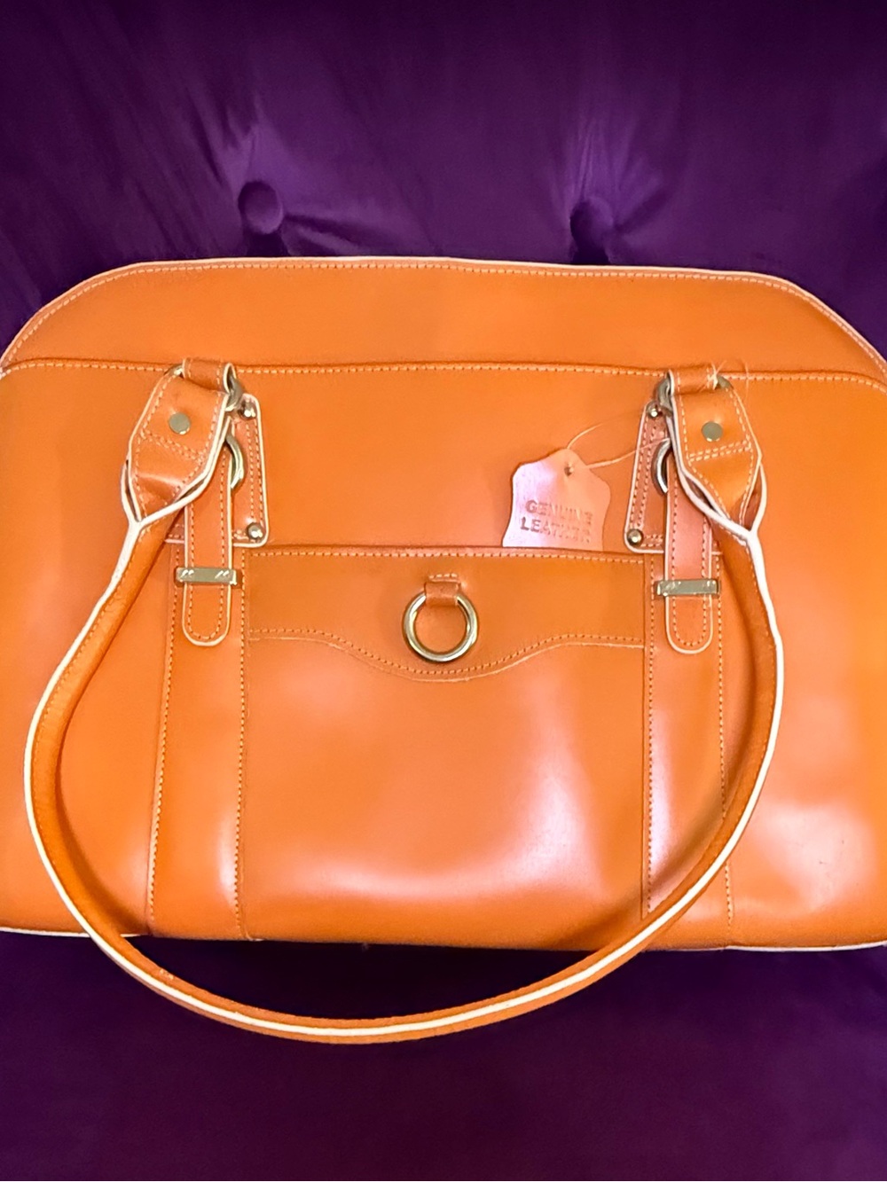 Genuine Leather Orange Laptop Business Tote / Briefcase 16”